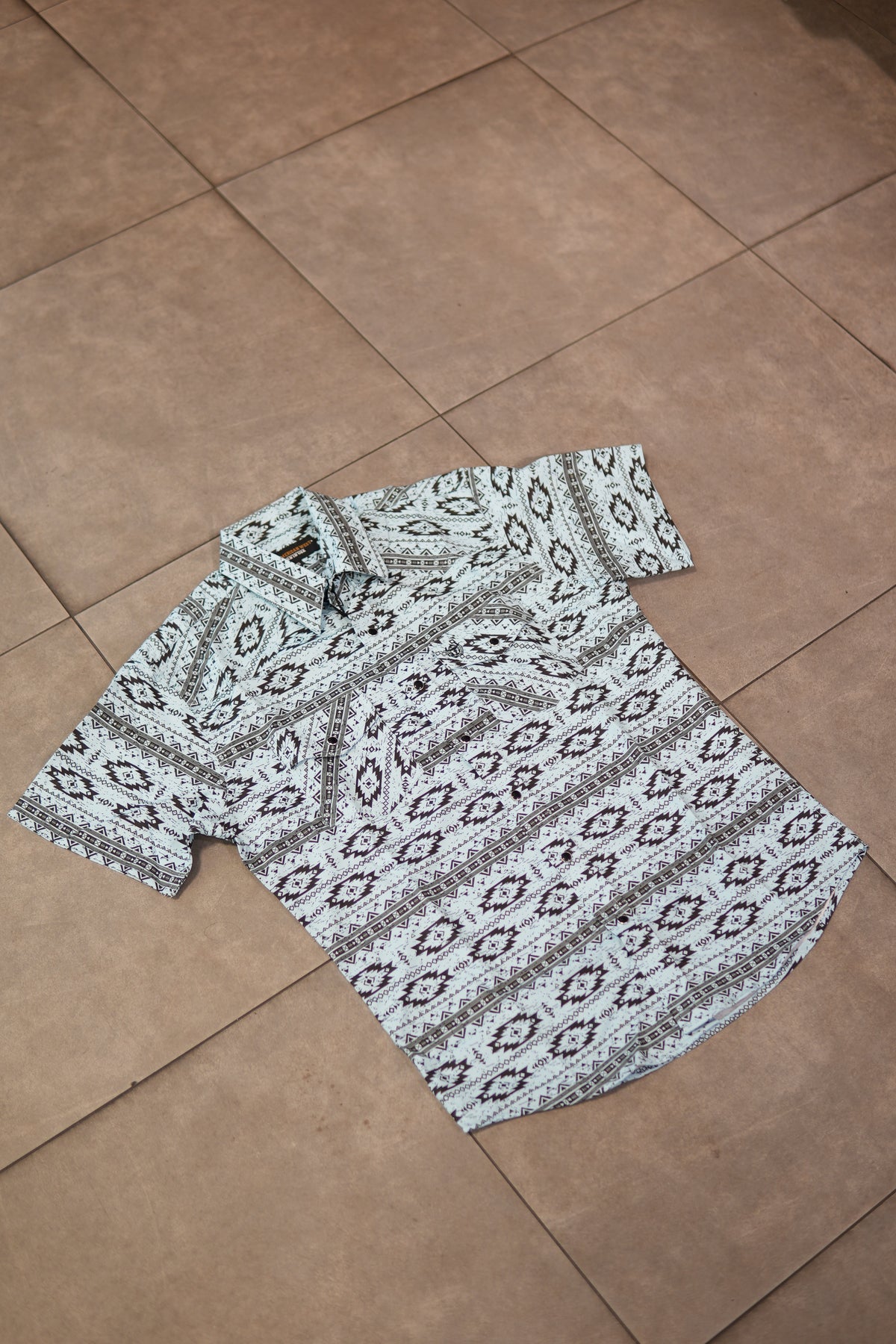 Men’s Printed Short Sleeve Button Up - Blue