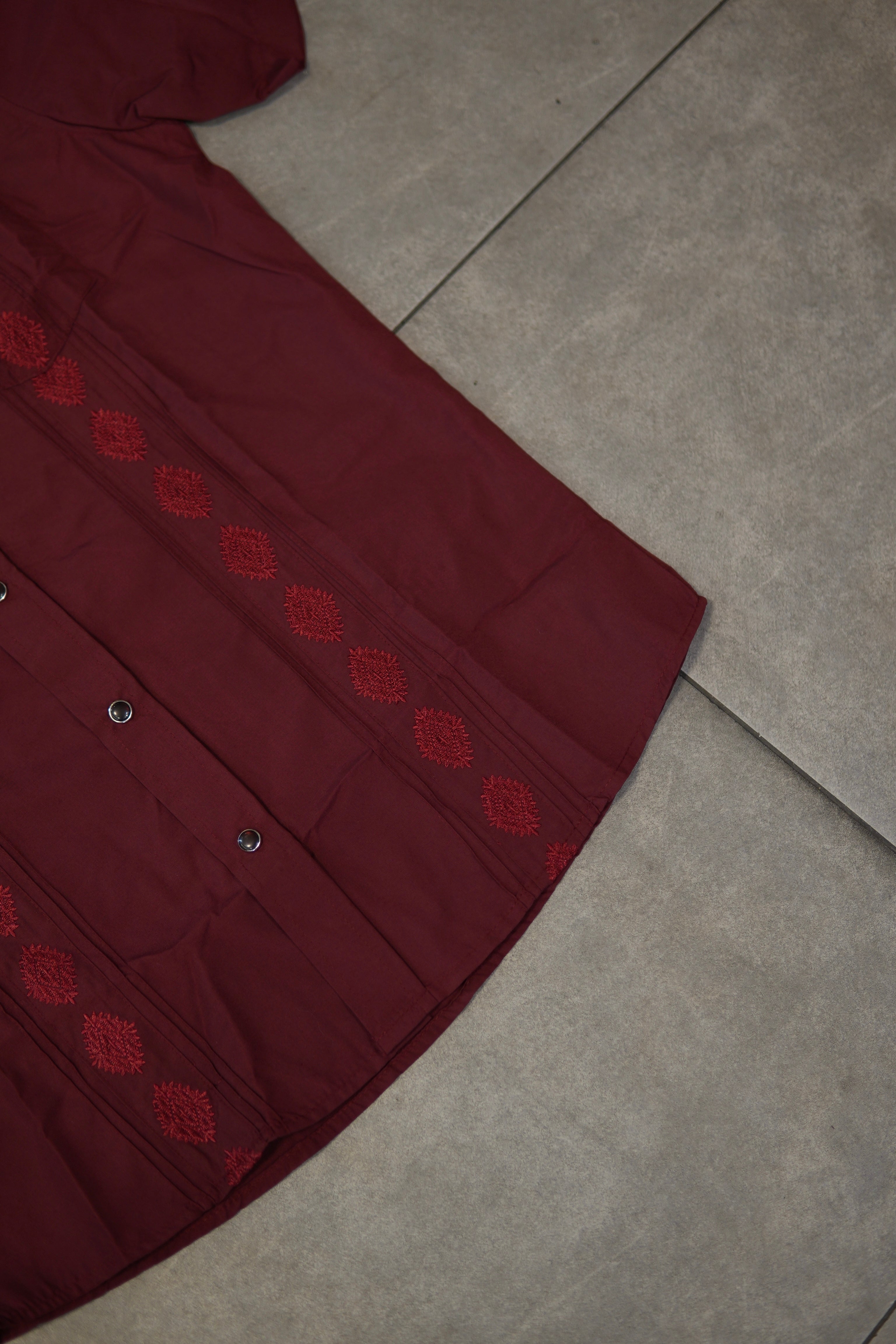 Men’s Guayabera Style Short Sleeve - Burgundy