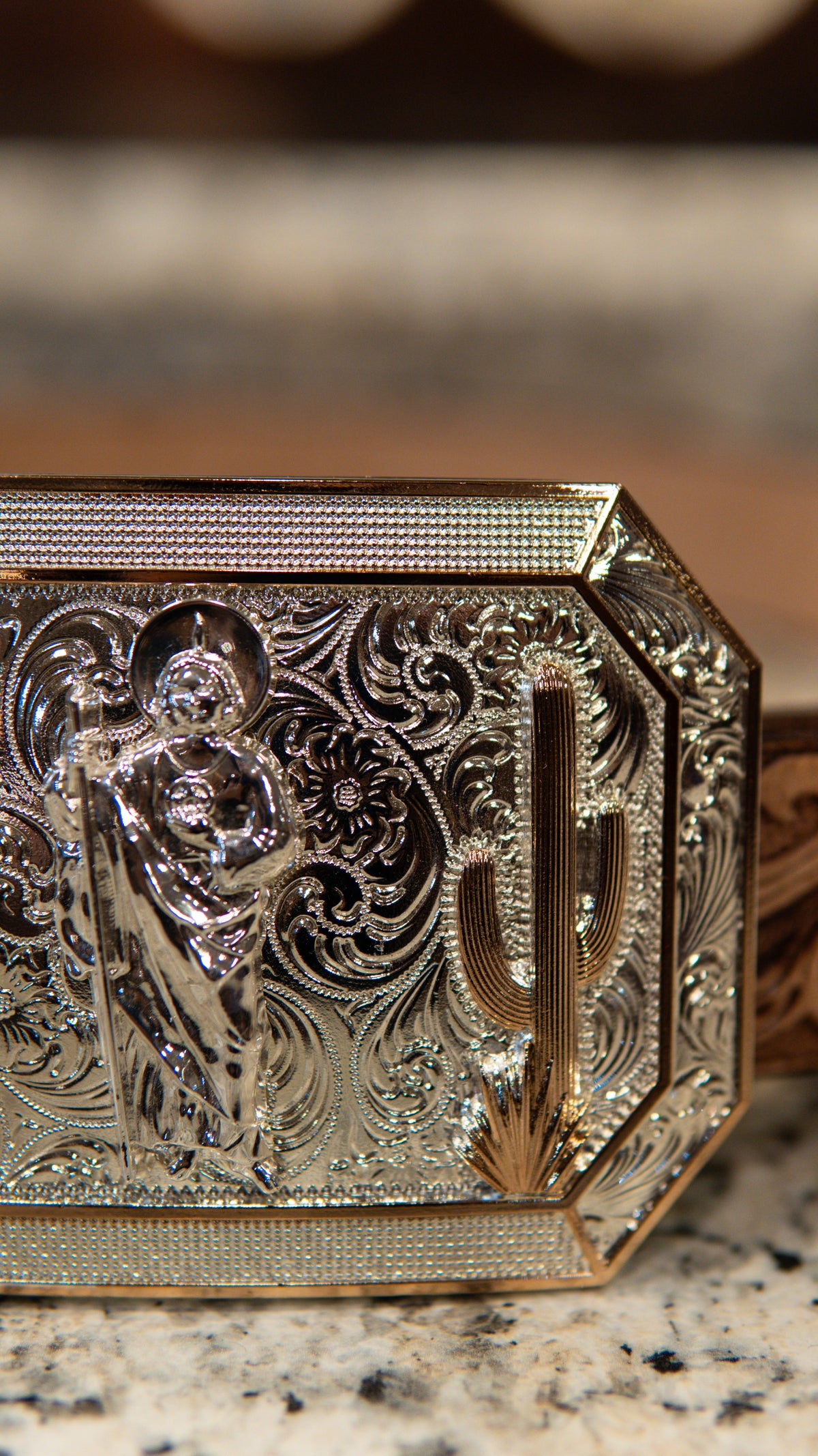 San Judas Cactus Silver Rose Western Buckle