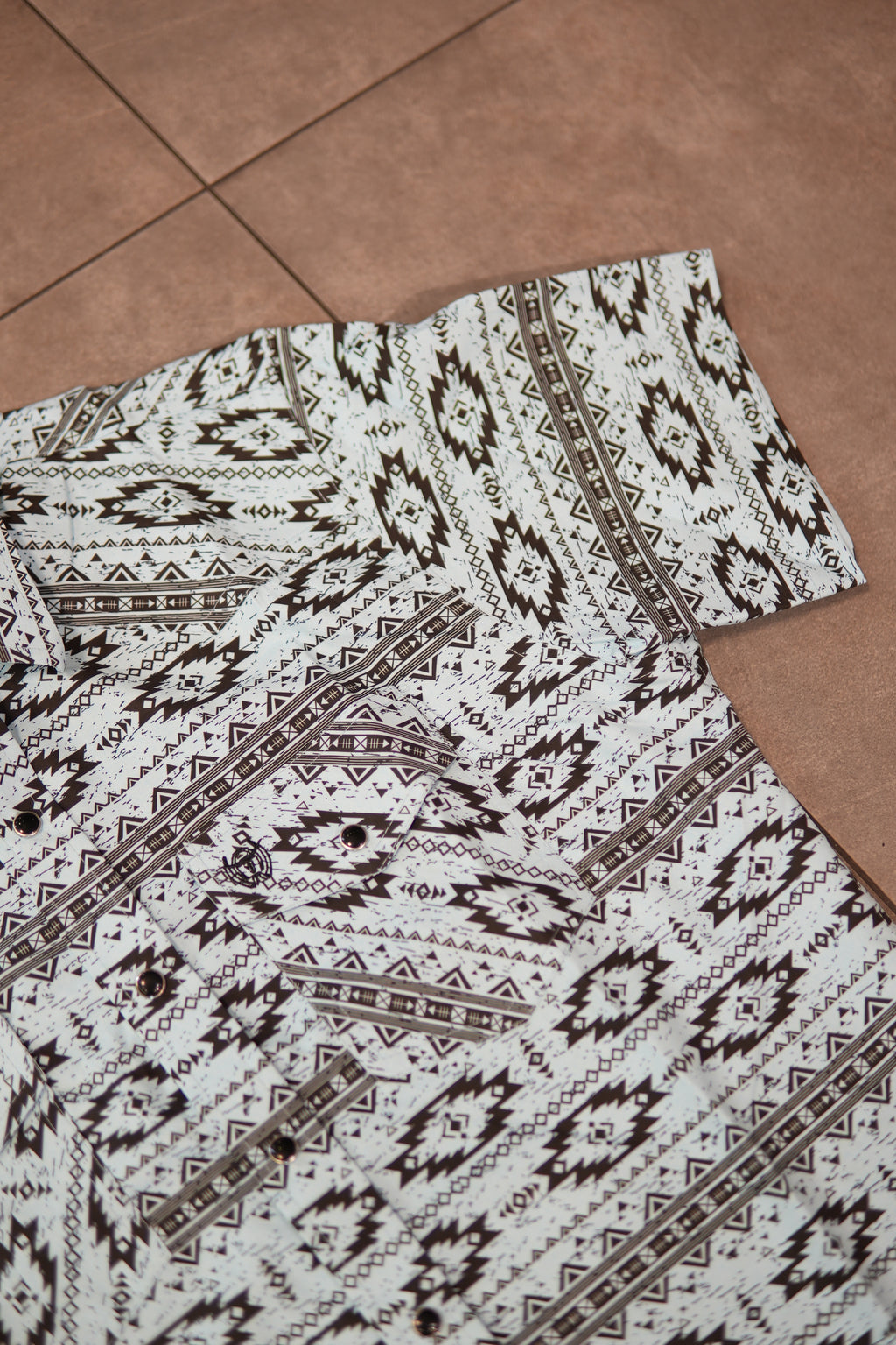 Men’s Printed Short Sleeve Button Up - Blue