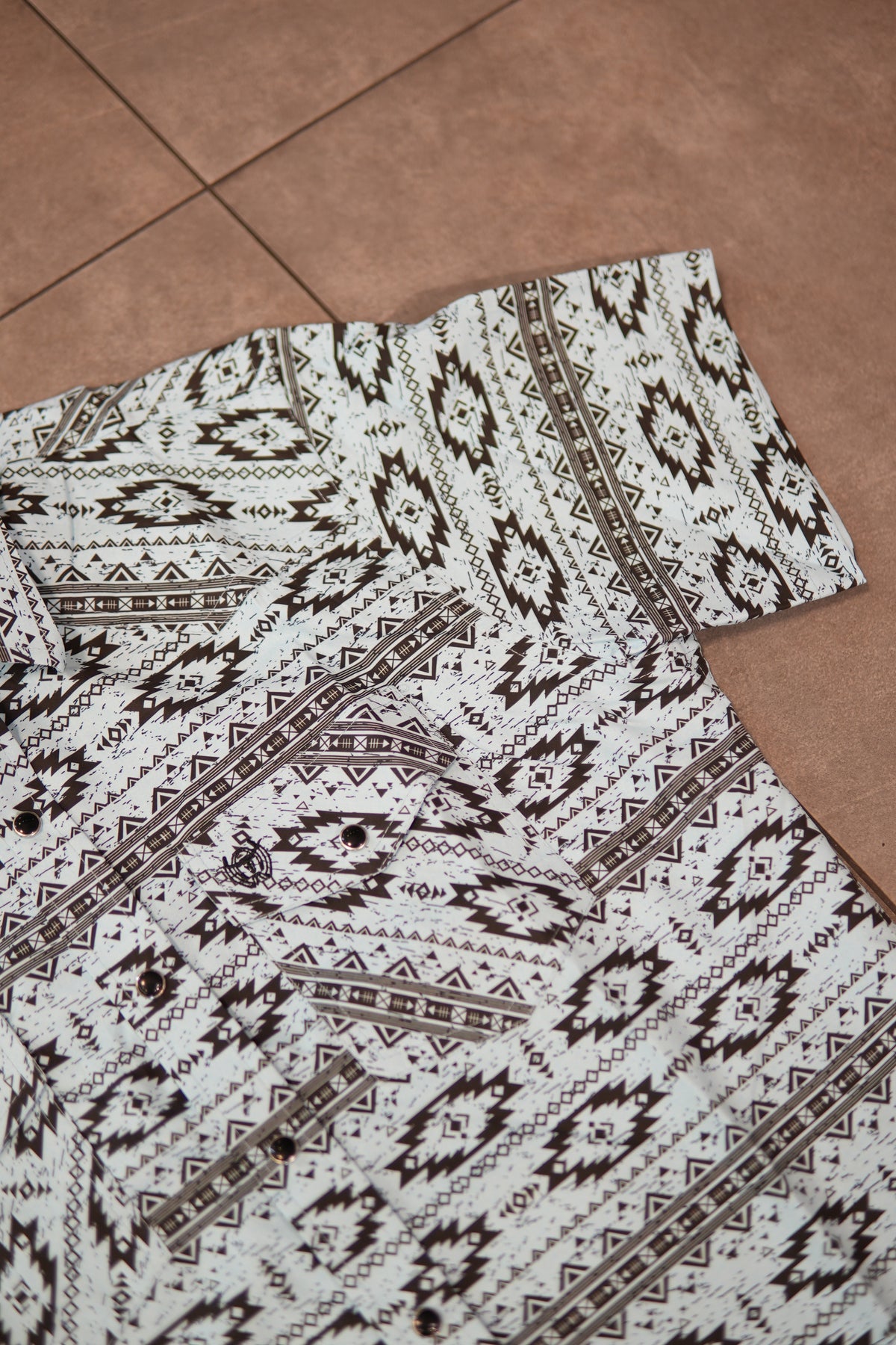 Men’s Printed Short Sleeve Button Up - Blue