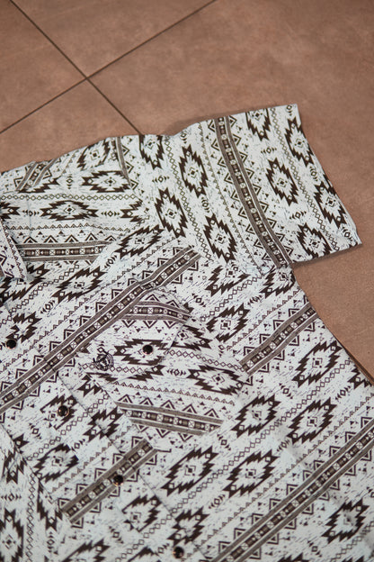 Men’s Printed Short Sleeve Button Up - Blue