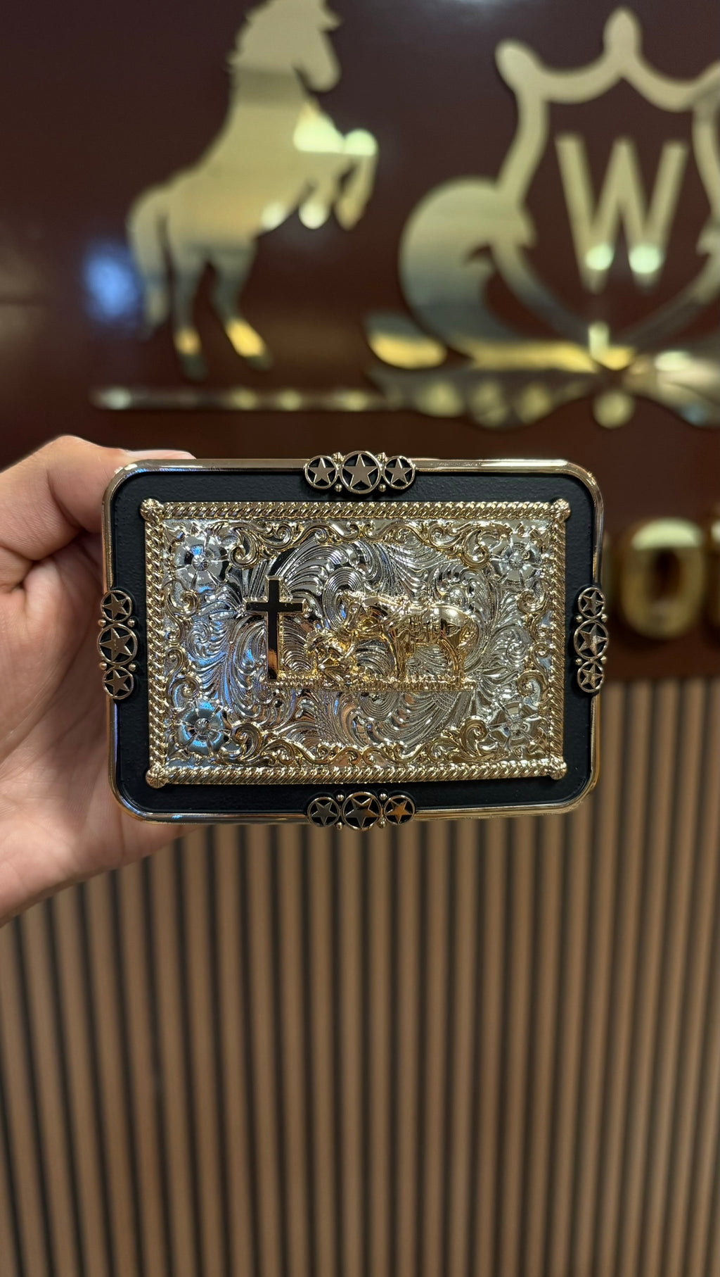 Kneeling Horse Patriot Silver Buckle