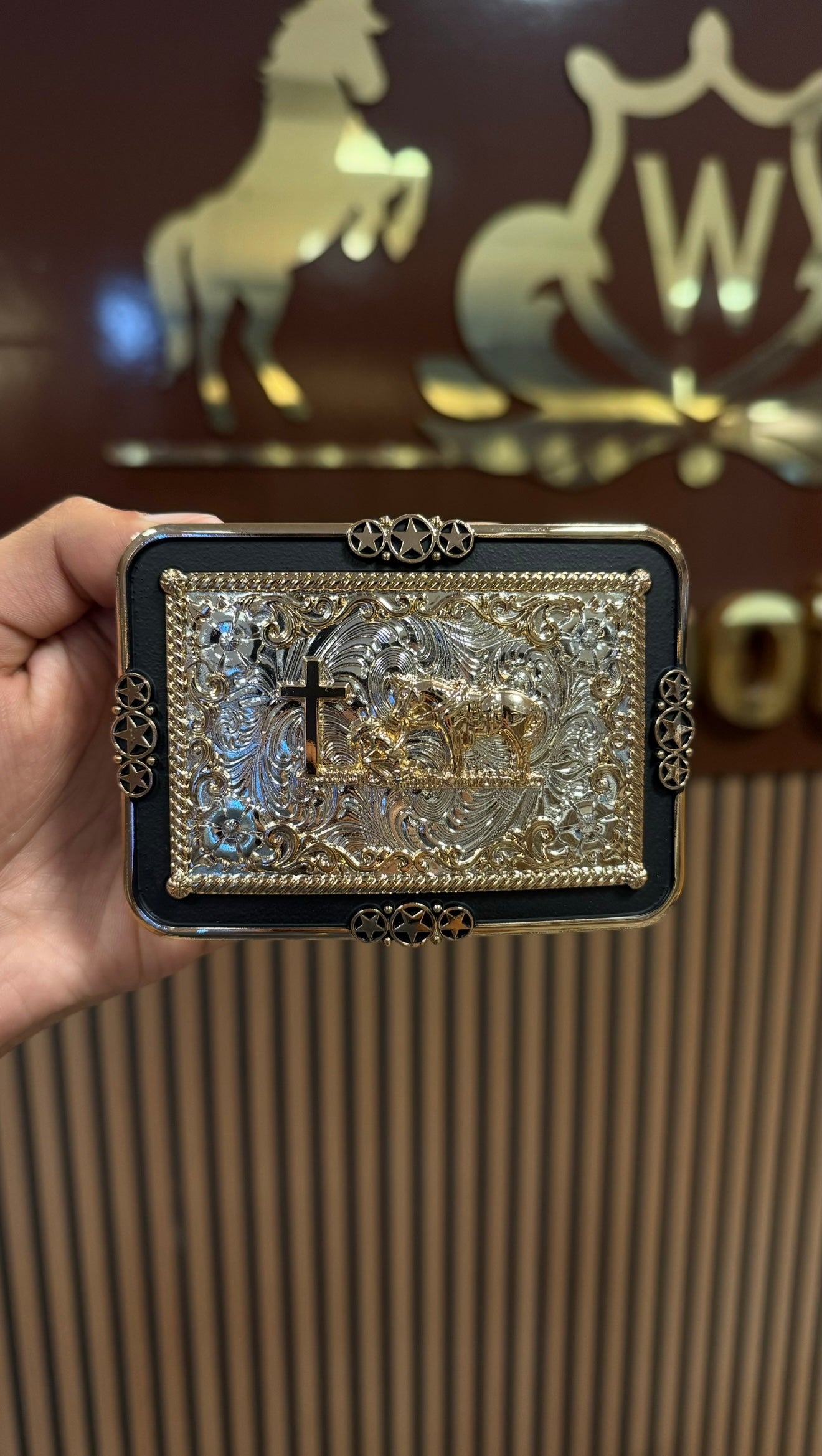 Kneeling Horse Patriot Silver Buckle