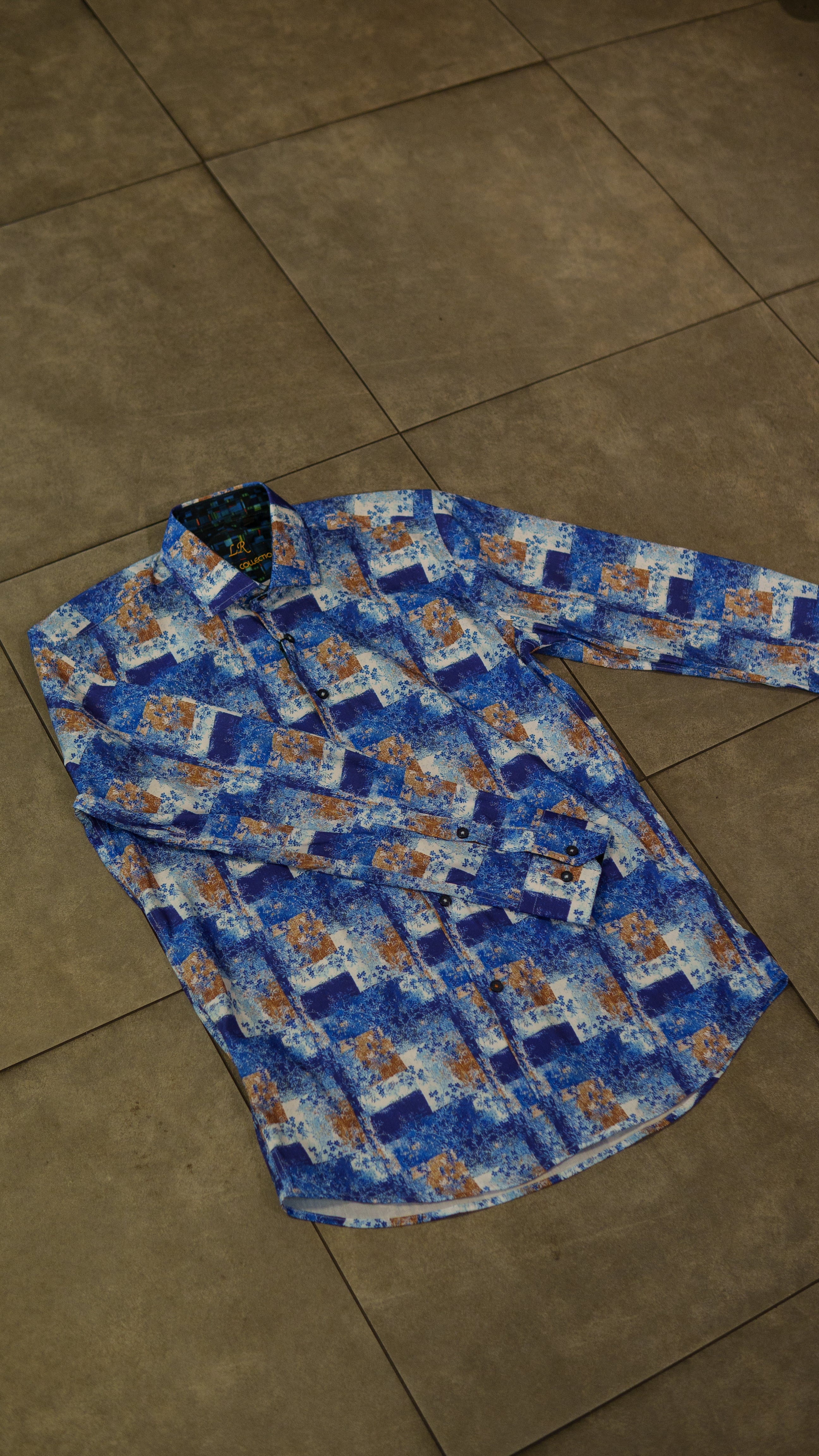 Men’s Printed Long Sleeve Button Up - Distorted Time