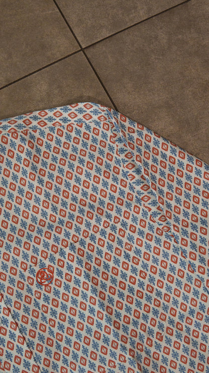 Men’s Printed Long Sleeve Button Up - Printed Ornament