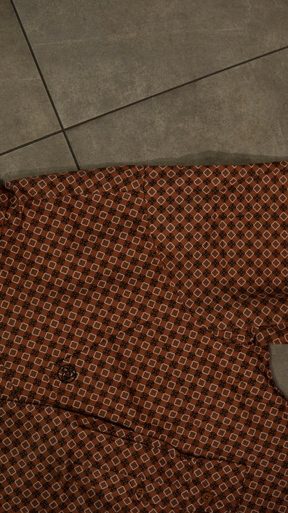 Men’s Printed Long Sleeve Button Up - Choco Graph