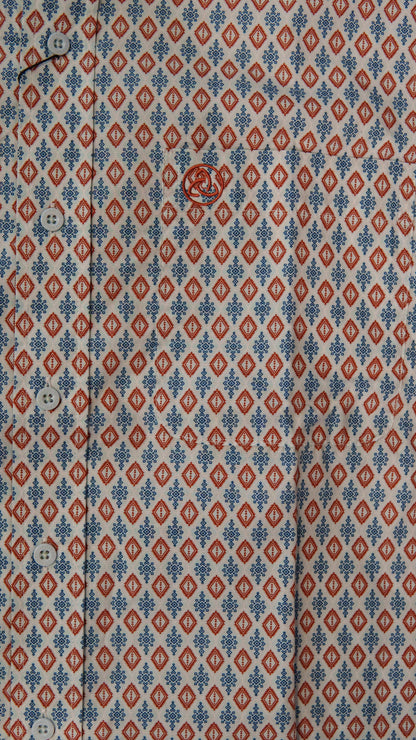 Men’s Printed Long Sleeve Button Up - Printed Ornament
