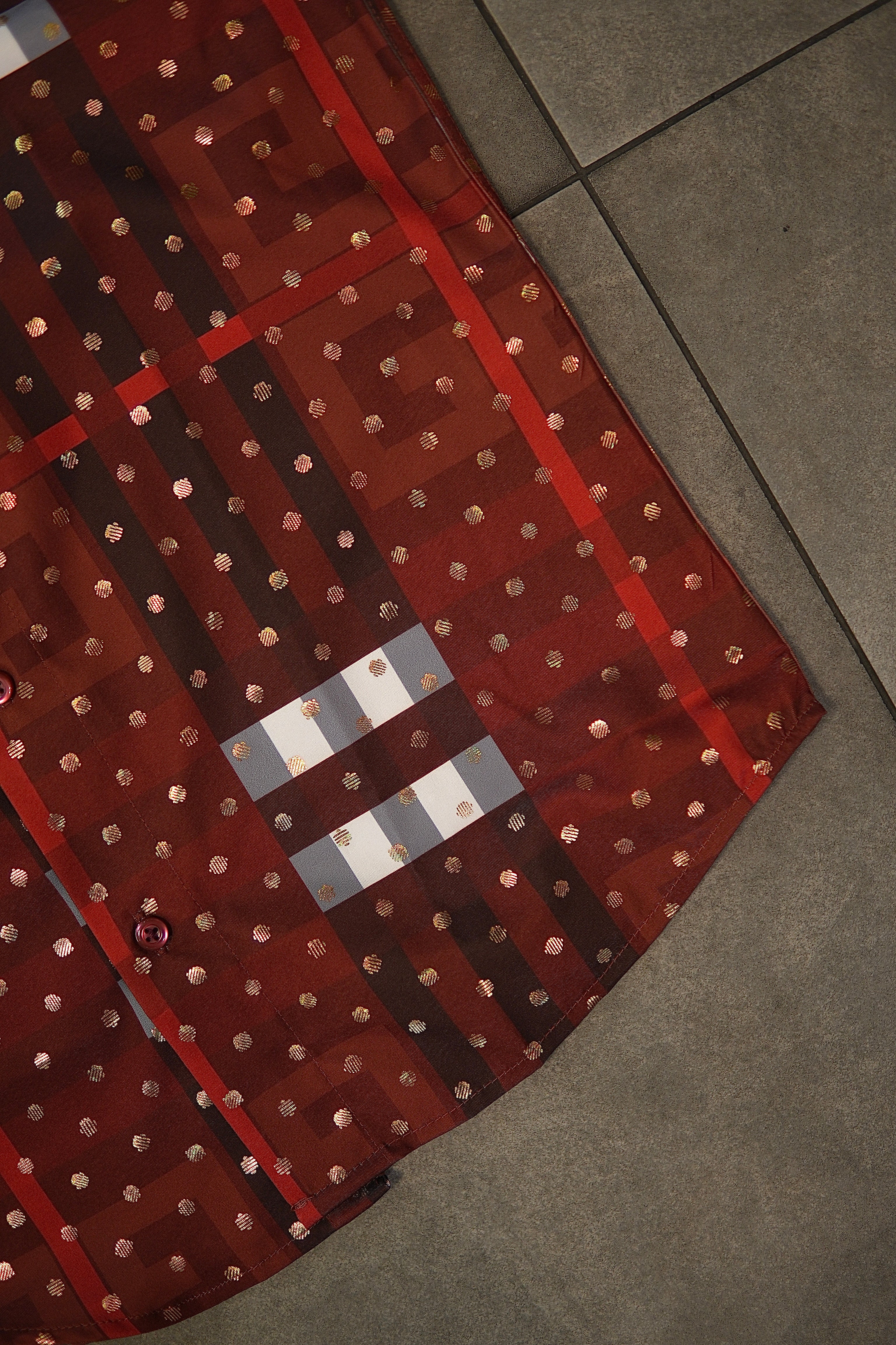 Men’s Printed Short Sleeve Button Up - Poka Burnt Orange