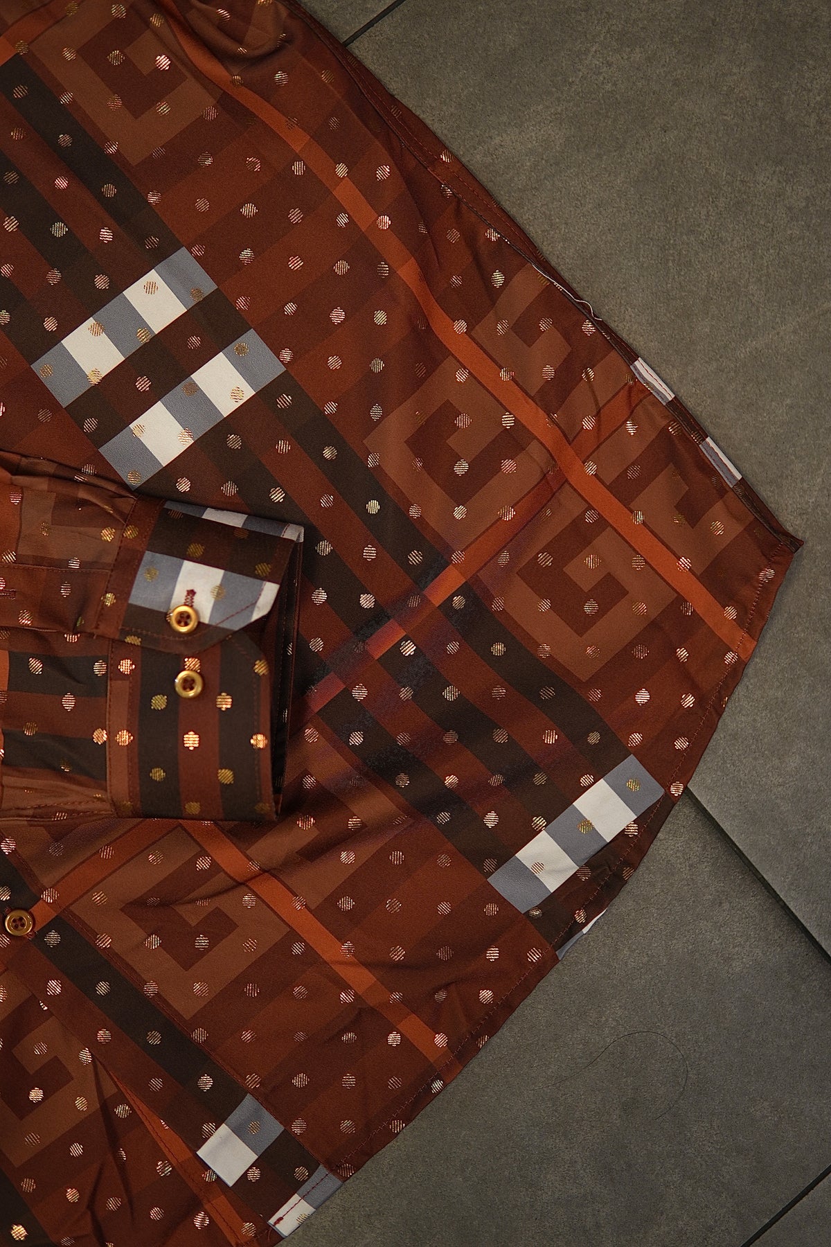 Men’s Printed Long Sleeve Button Up - Poka Burnt Orange