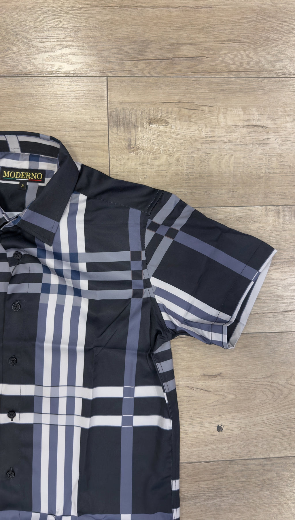 Men’s Short Sleeve Button Up - Purple Plaid