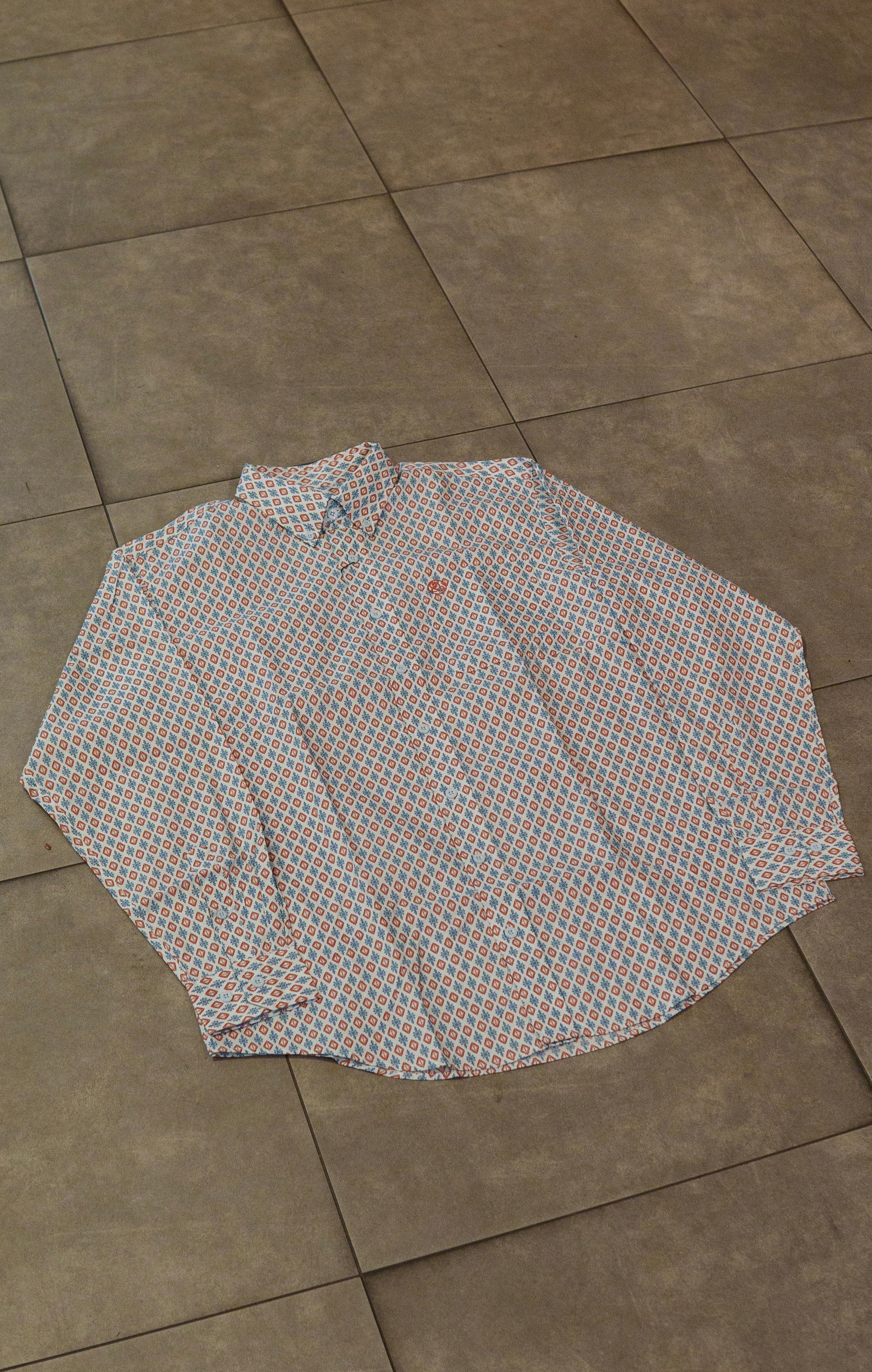 Men’s Printed Long Sleeve Button Up - Printed Ornament