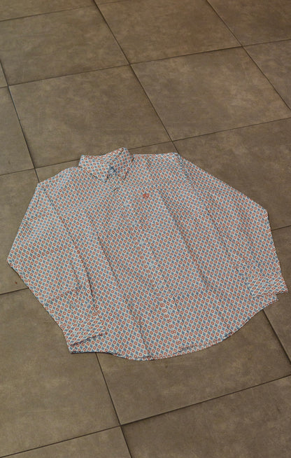 Men’s Printed Long Sleeve Button Up - Printed Ornament