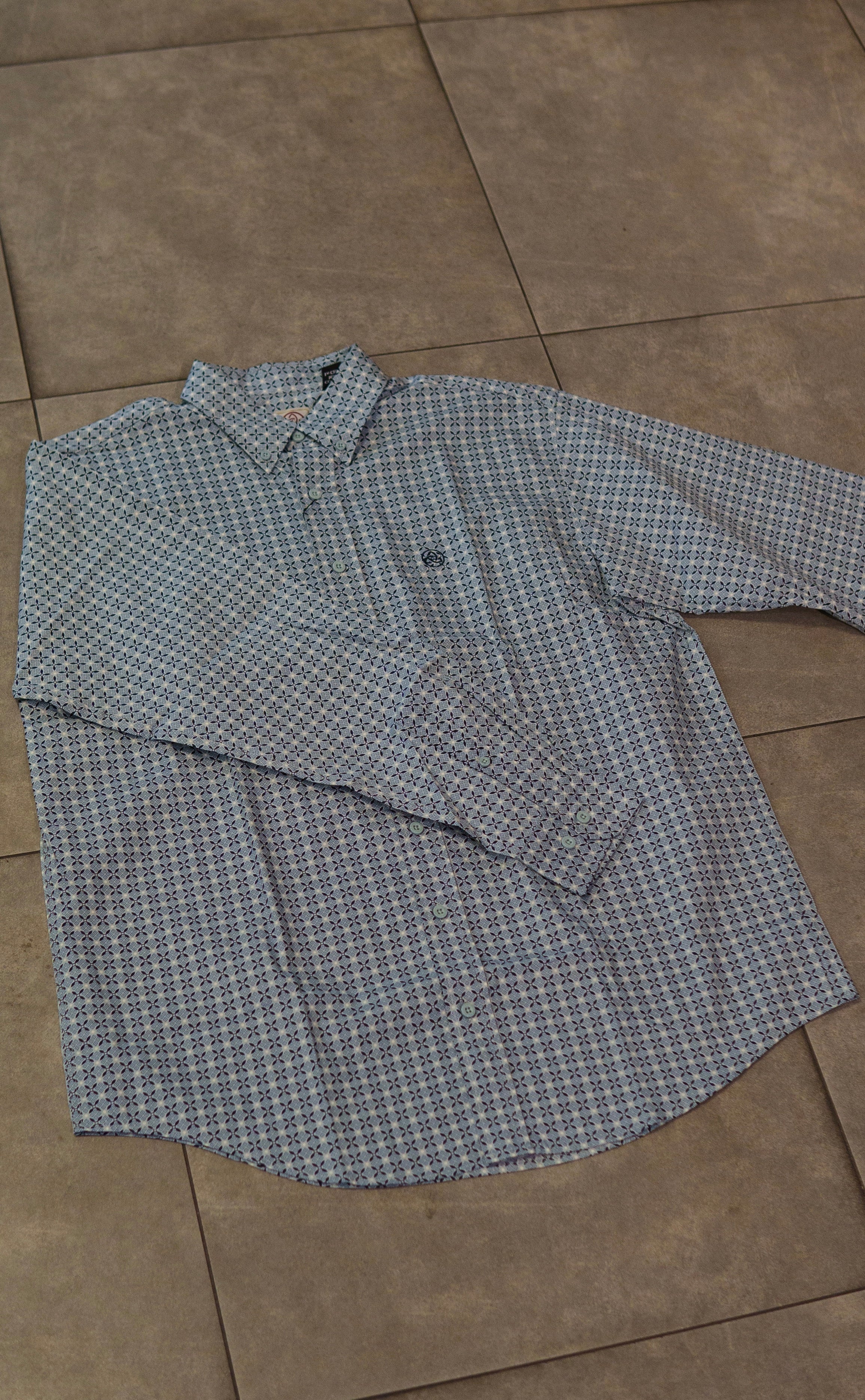 Men’s Printed Long Sleeve Button Up - Teal Twister