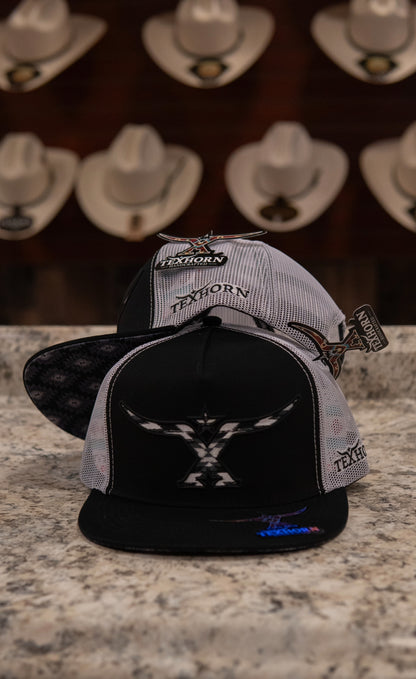 Tex Horn Snapback Cap Black Serape