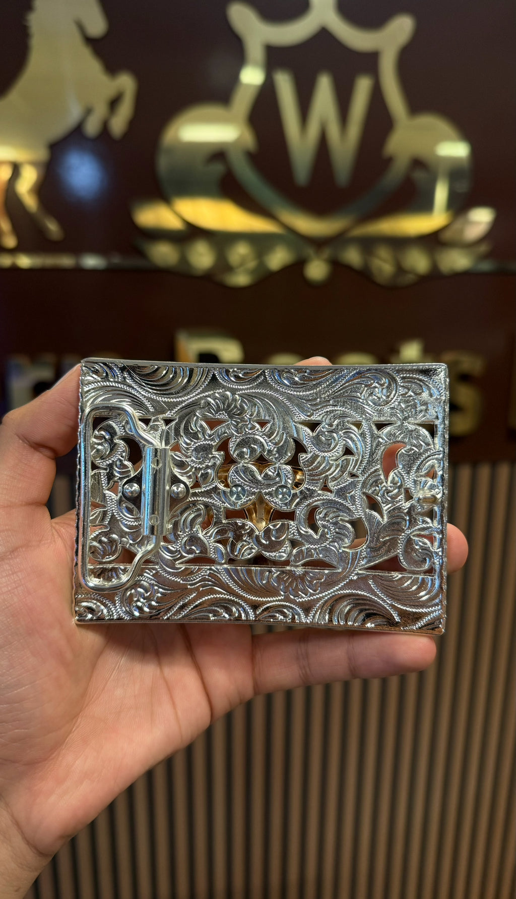Long Horn Rose Gold Aztec Silver Buckle