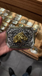 Horse Head Square Tooled Gold Western Buckle