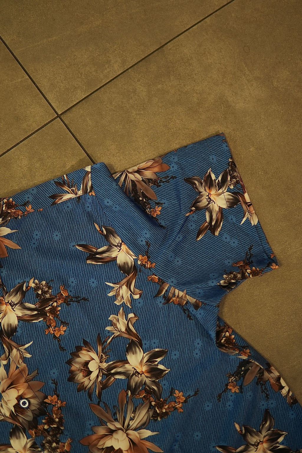 Men’s Printed Short Sleeve Button Up - Sky Blue Flower