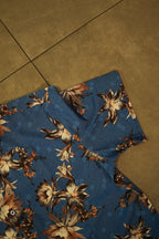 Men’s Printed Short Sleeve Button Up - Sky Blue Flower