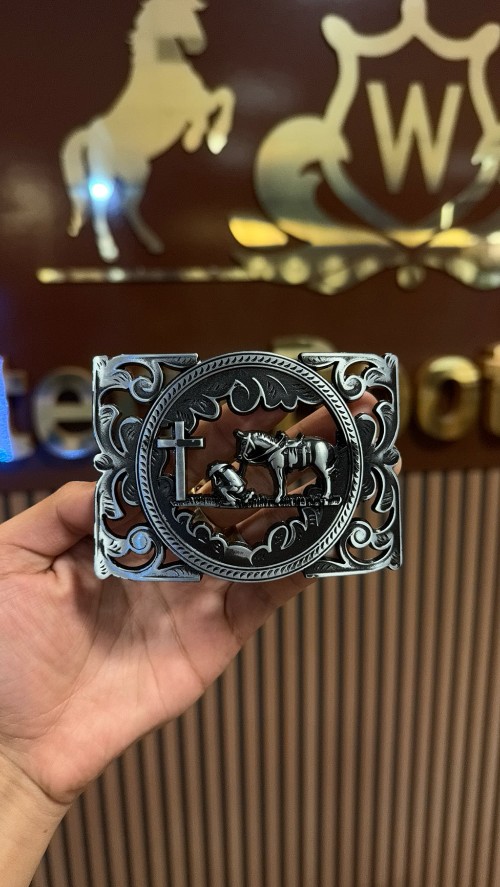 Kneeling Horse Gun Metal Buckle