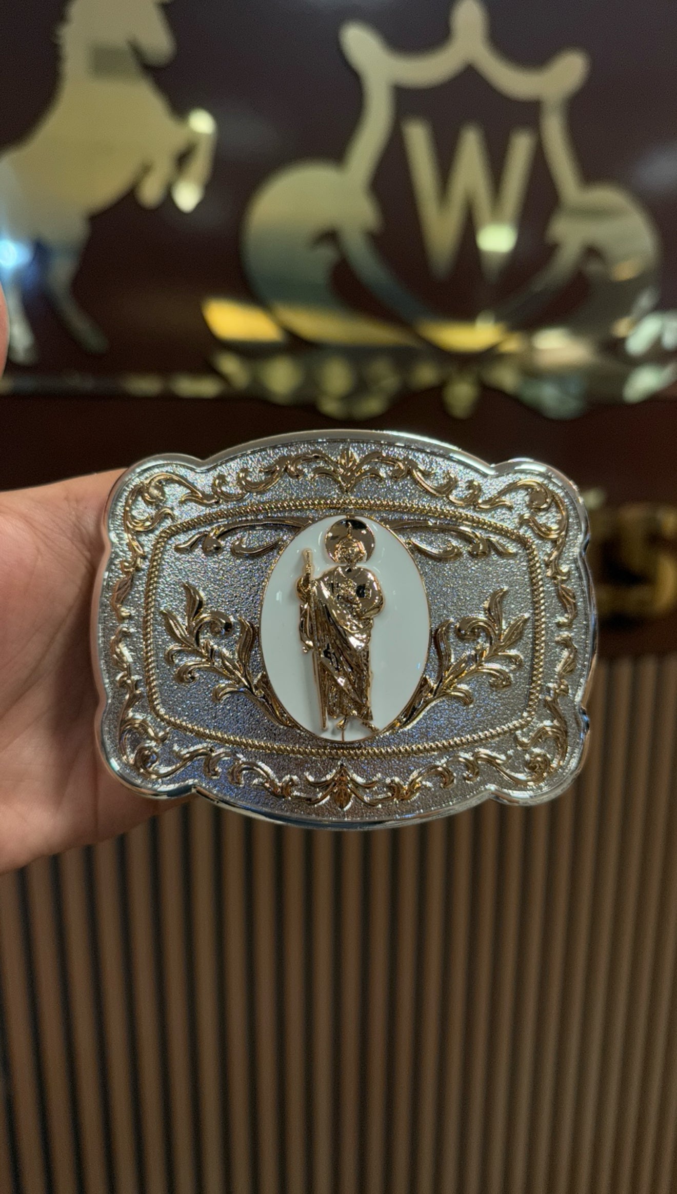 San Judas White Rose Gold Silver Buckle