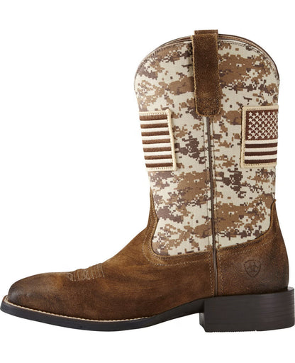Ariat Men's Sport Patriot Antique Mocha Washed Suede/Sand Camo Print Boots