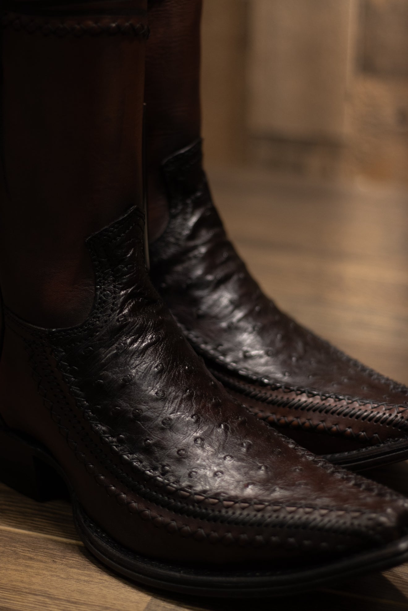 Cuadra - Avestruz Black Cherry Narrow Square Toe Boots