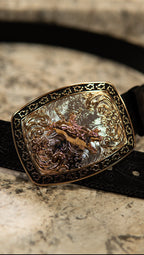 Bull Rider Tooled Blacked Square Western Buckle