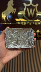 San Judas Patriot Rose Black Border Western Belt Buckle