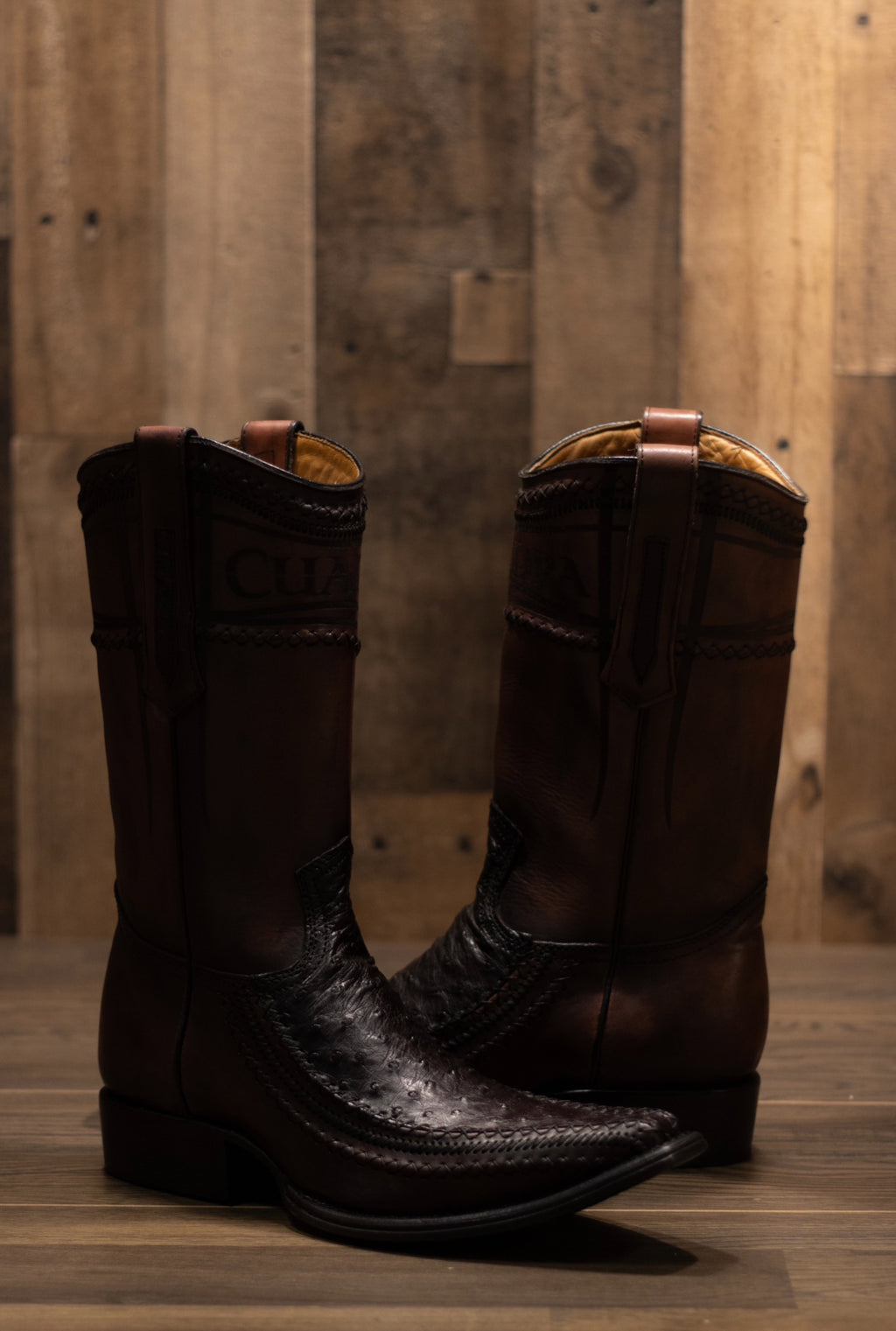 Cuadra - Avestruz Black Cherry Narrow Square Toe Boots