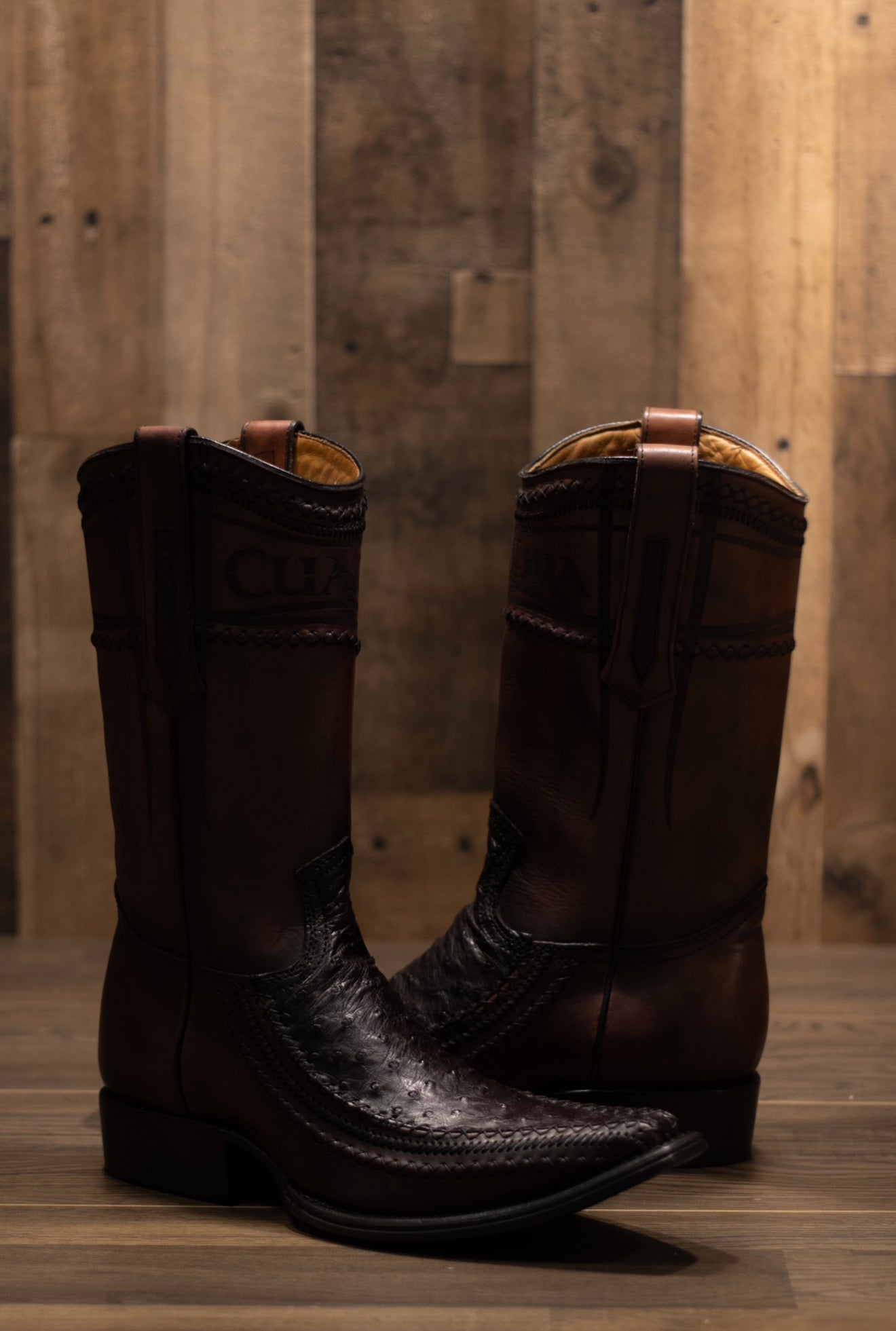 Cuadra - Avestruz Black Cherry Narrow Square Toe Boots
