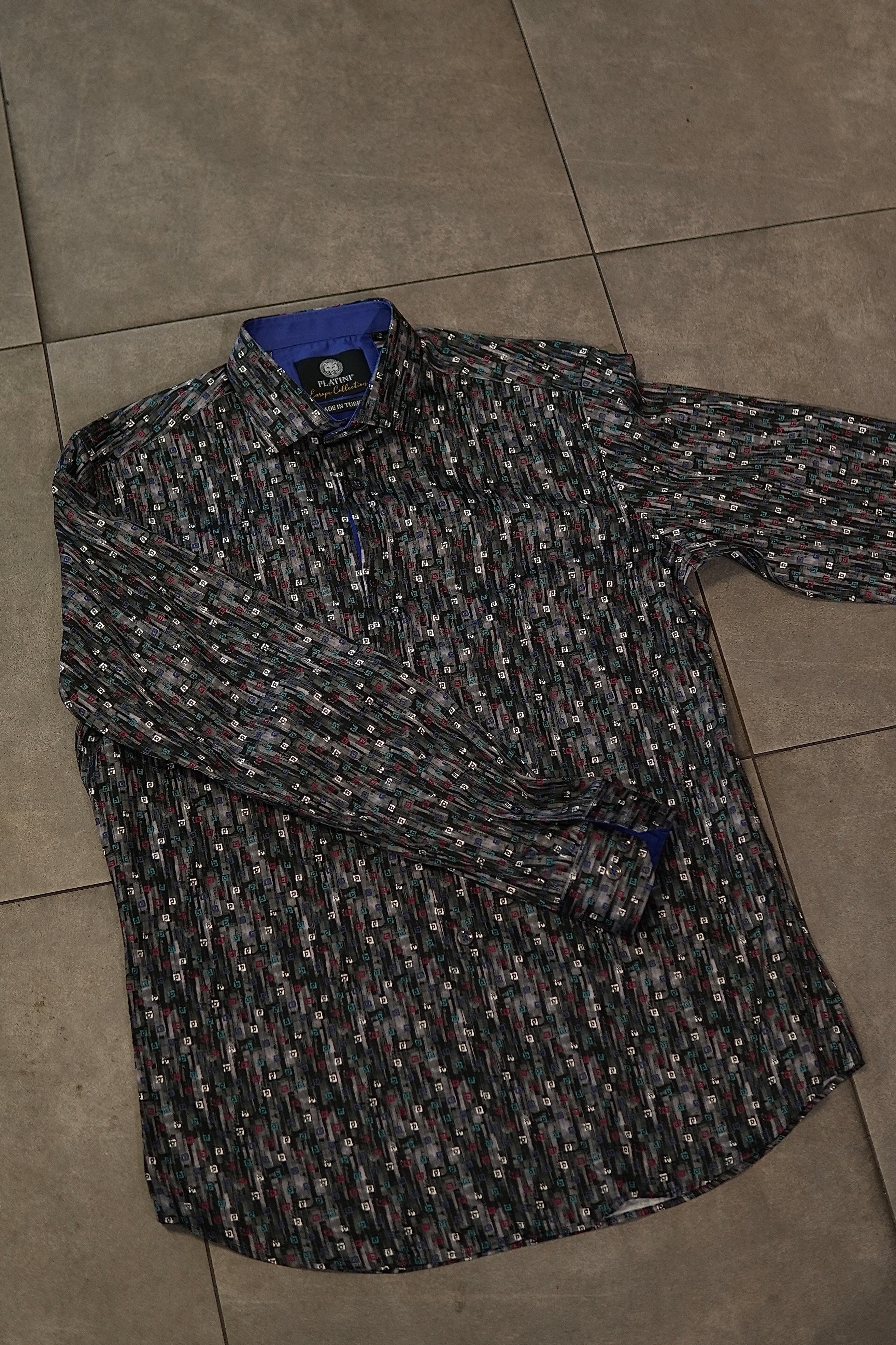 Men’s Printed Long Sleeve Button Up - Charcoals Paint