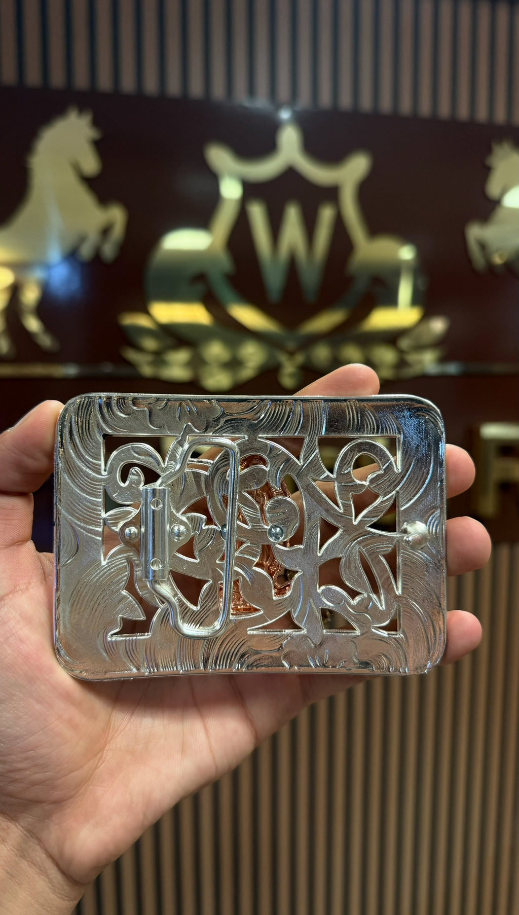 Virgin Mary Rose Gold Aztec Silver Buckle