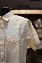 Men’s Plain Short Sleeve Button Up - Beige