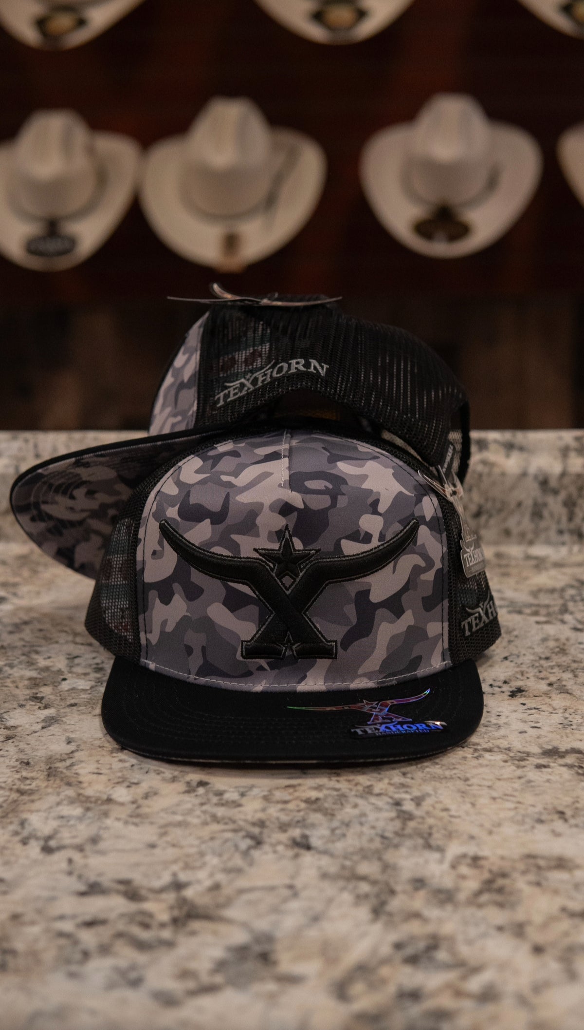 Tex Horn Snapback Cap Grey Camo