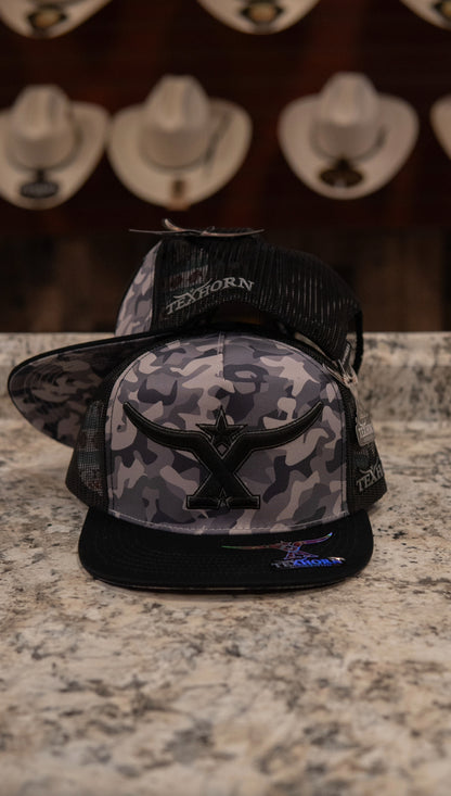 Tex Horn Snapback Cap Grey Camo