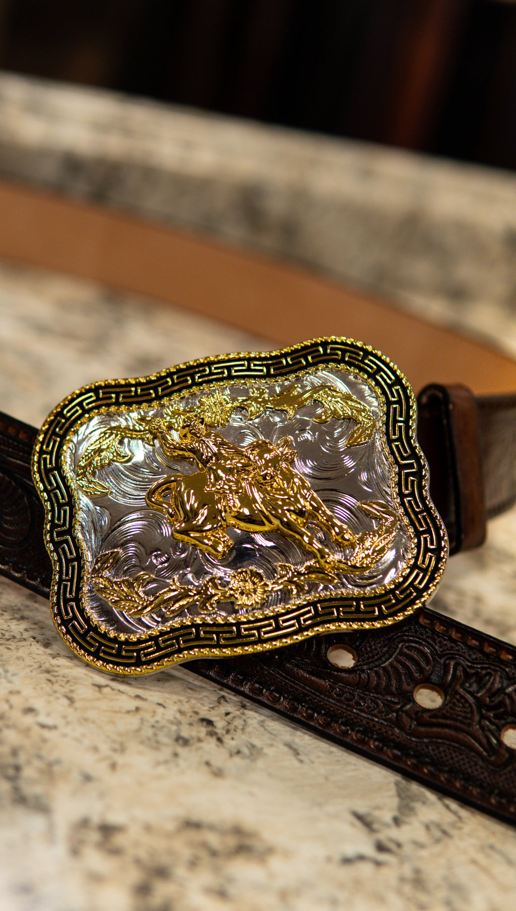 Bull Riding Roman Rounded Square Western Buckle