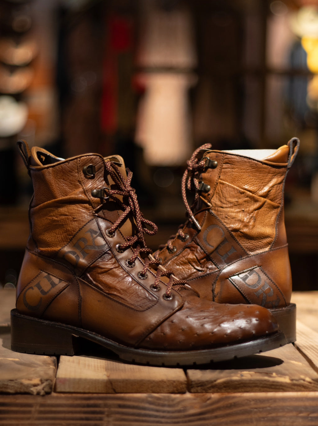 Cuadra - Avestruz Brandy Lace Up Round Toe 3V05A3