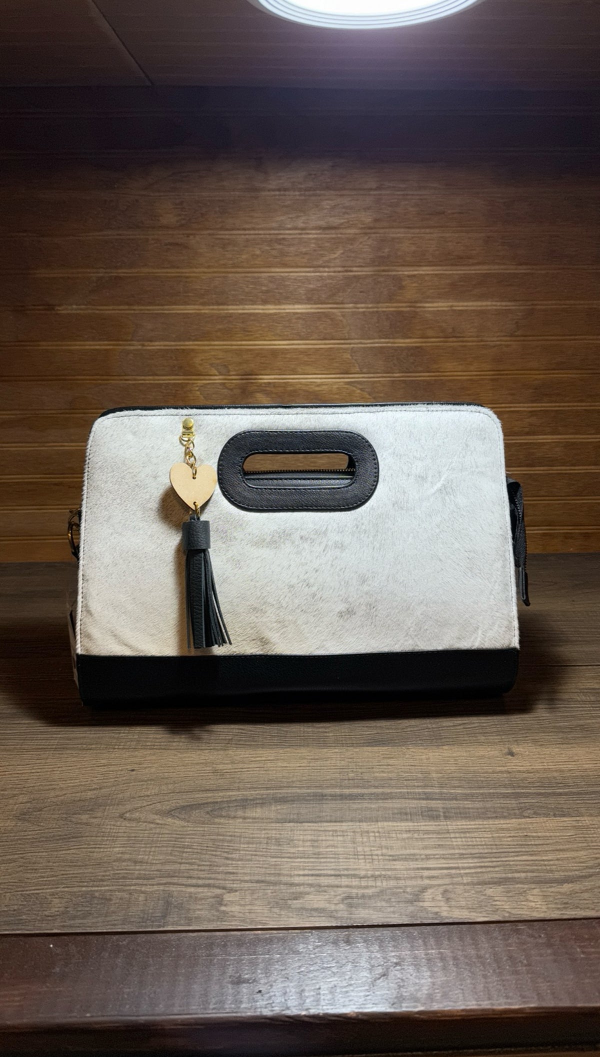 Fabiola White Fur Black Women Purse