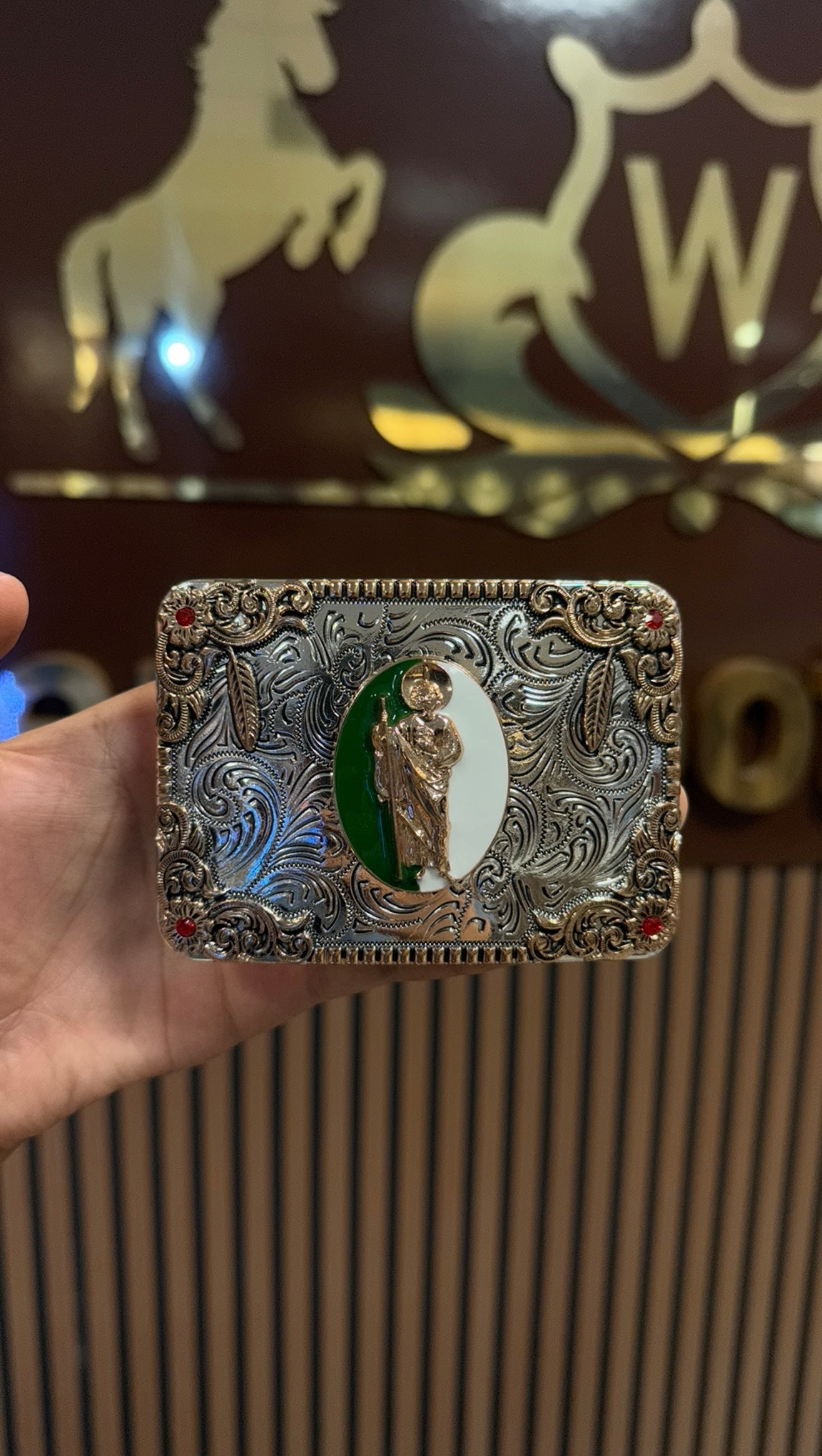 San Judas Square Gold Silver Buckle