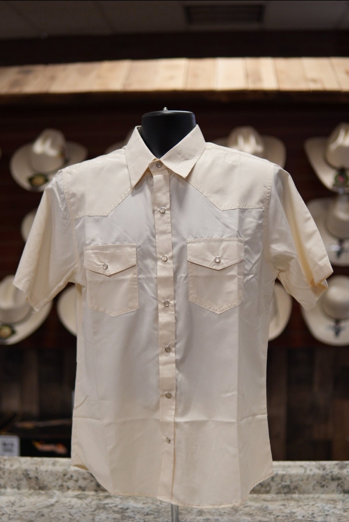 Men’s Plain Short Sleeve Button Up - Beige