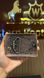 Kneeling Horse Bronze Silver Western Belt Buckle