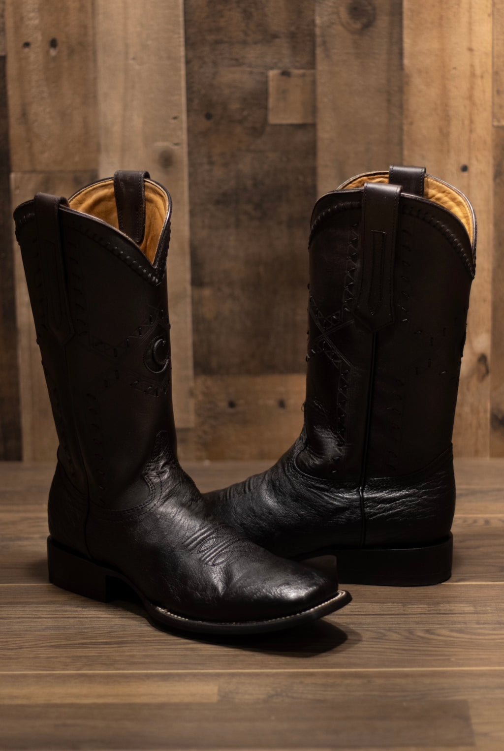 Cuadra - Panza De Avestruz Negro Square Toe Boots