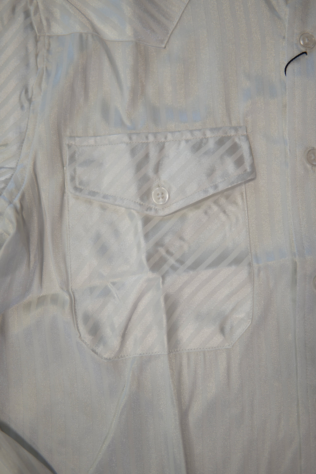 Men’s Long Sleve Button Up - Silky Striped White