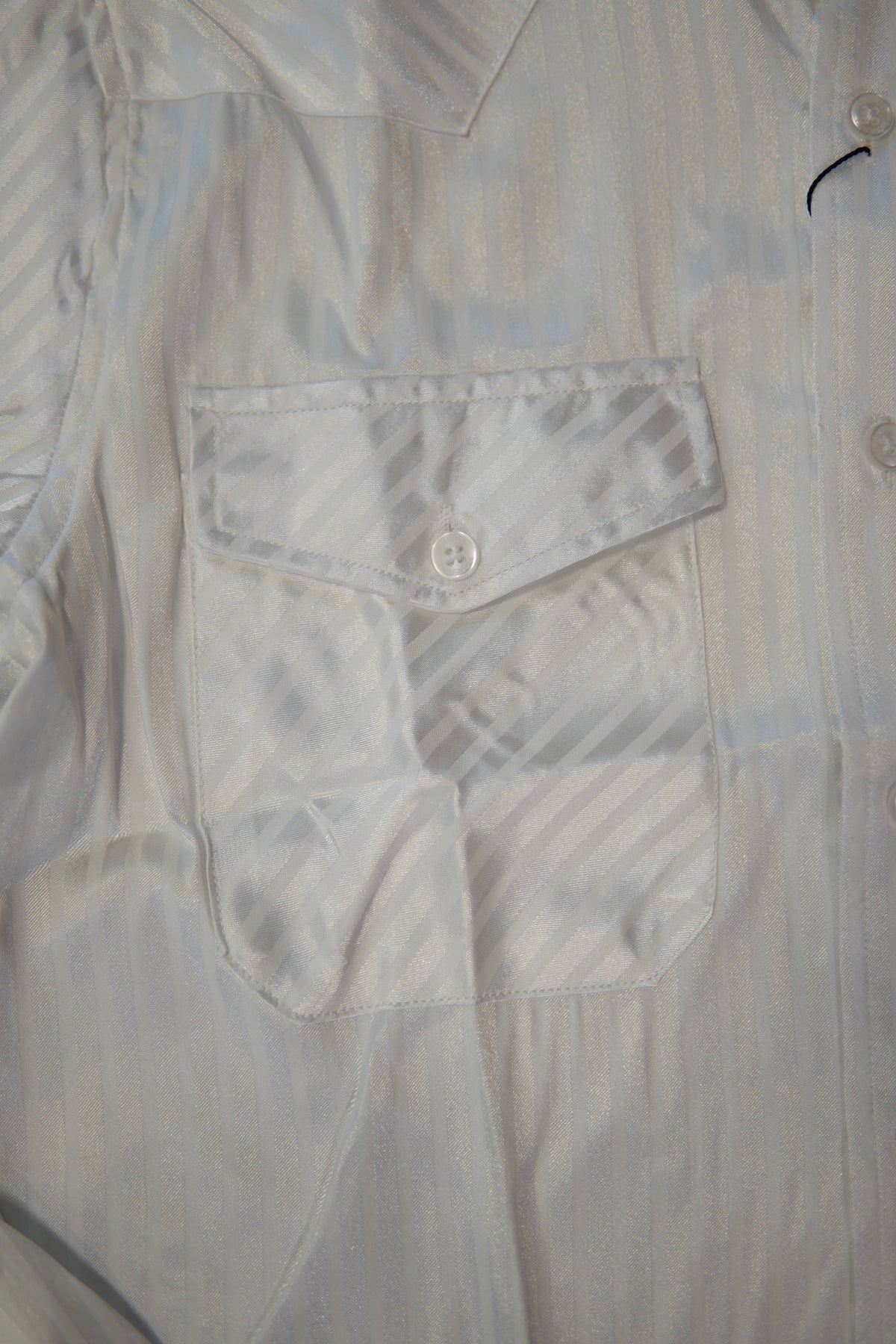 Men’s Long Sleve Button Up - Silky Striped White