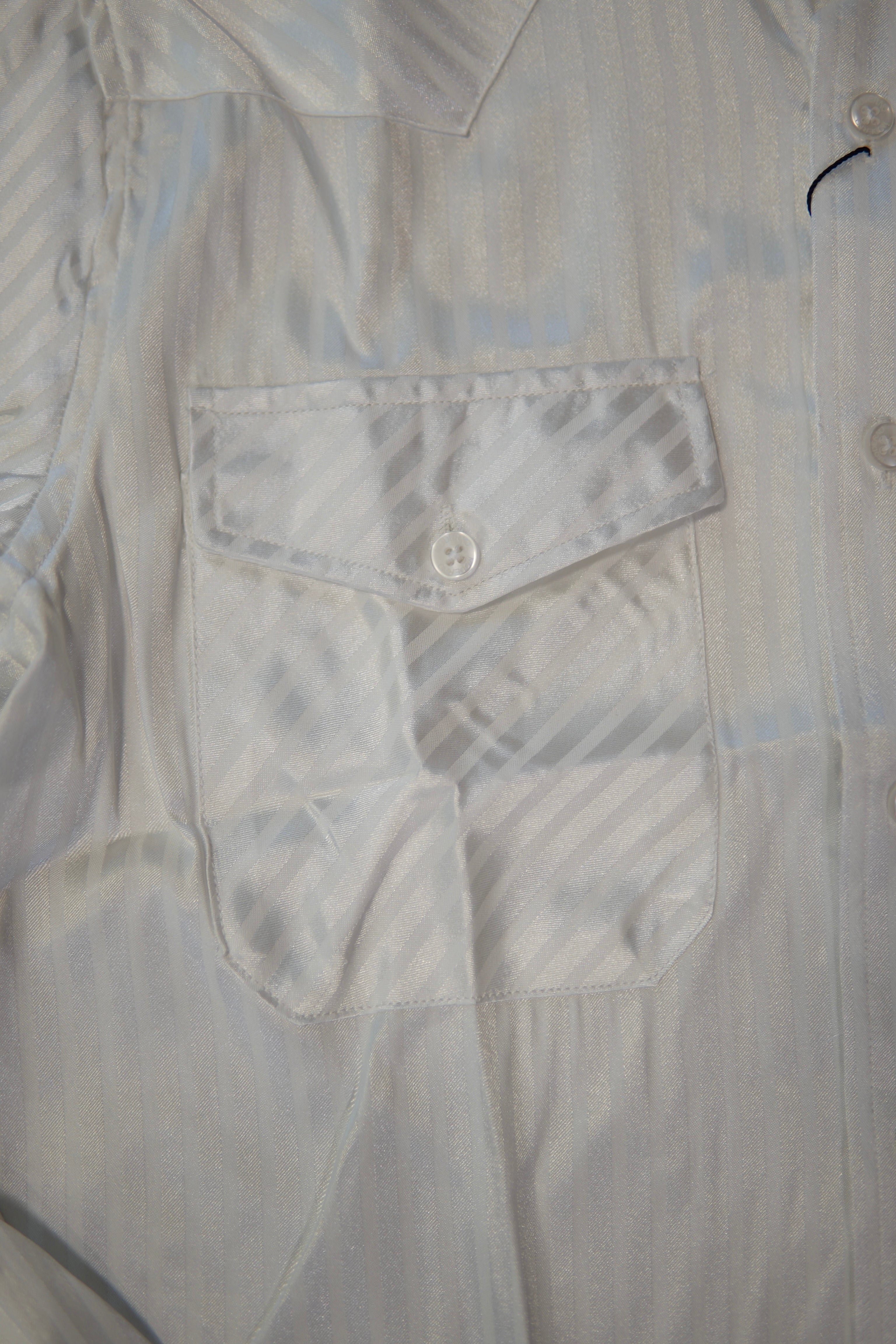 Men’s Long Sleve Button Up - Silky Striped White