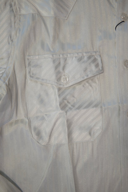 Men’s Long Sleve Button Up - Silky Striped White