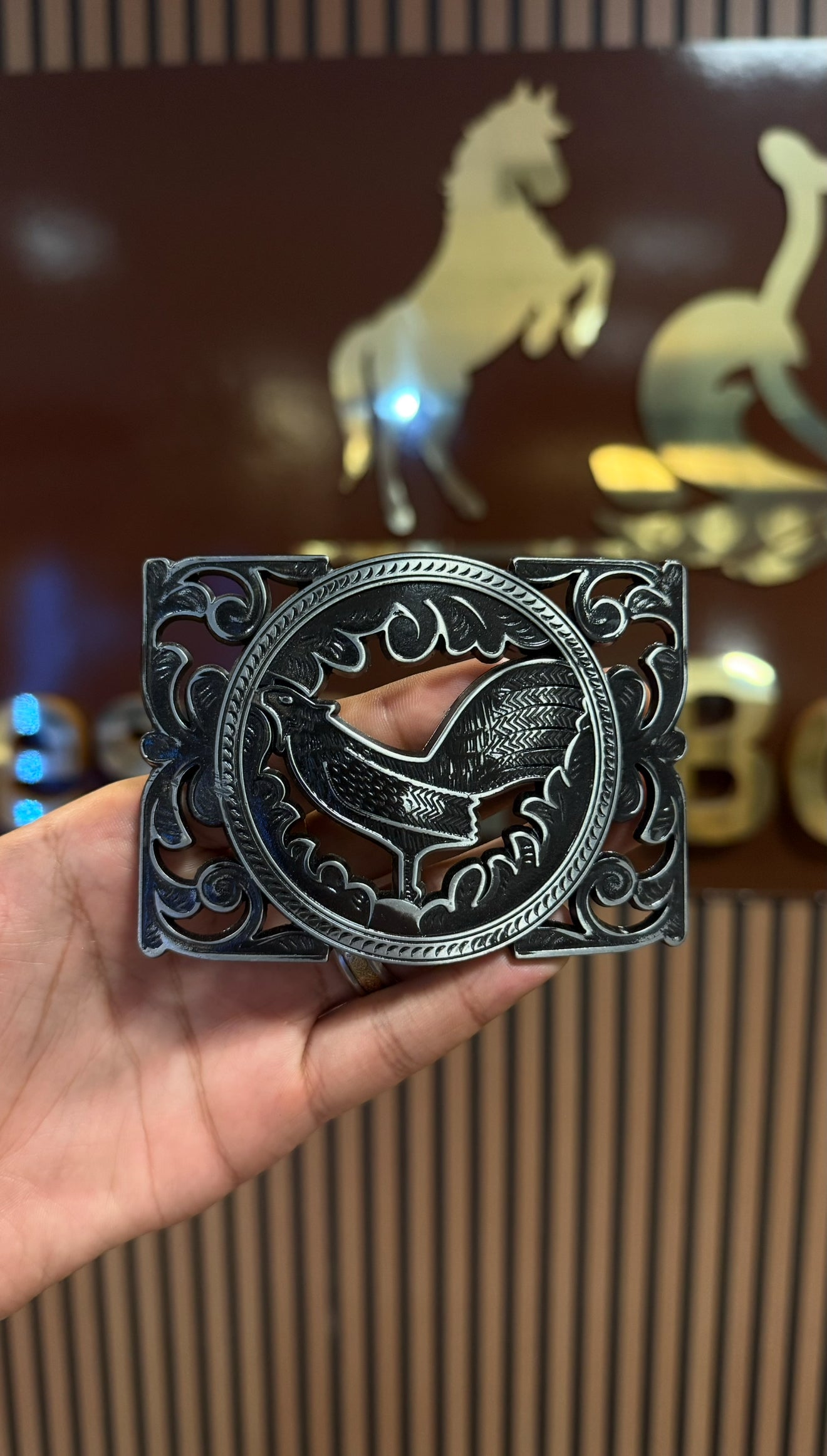 Rooster Gun Metal Buckle