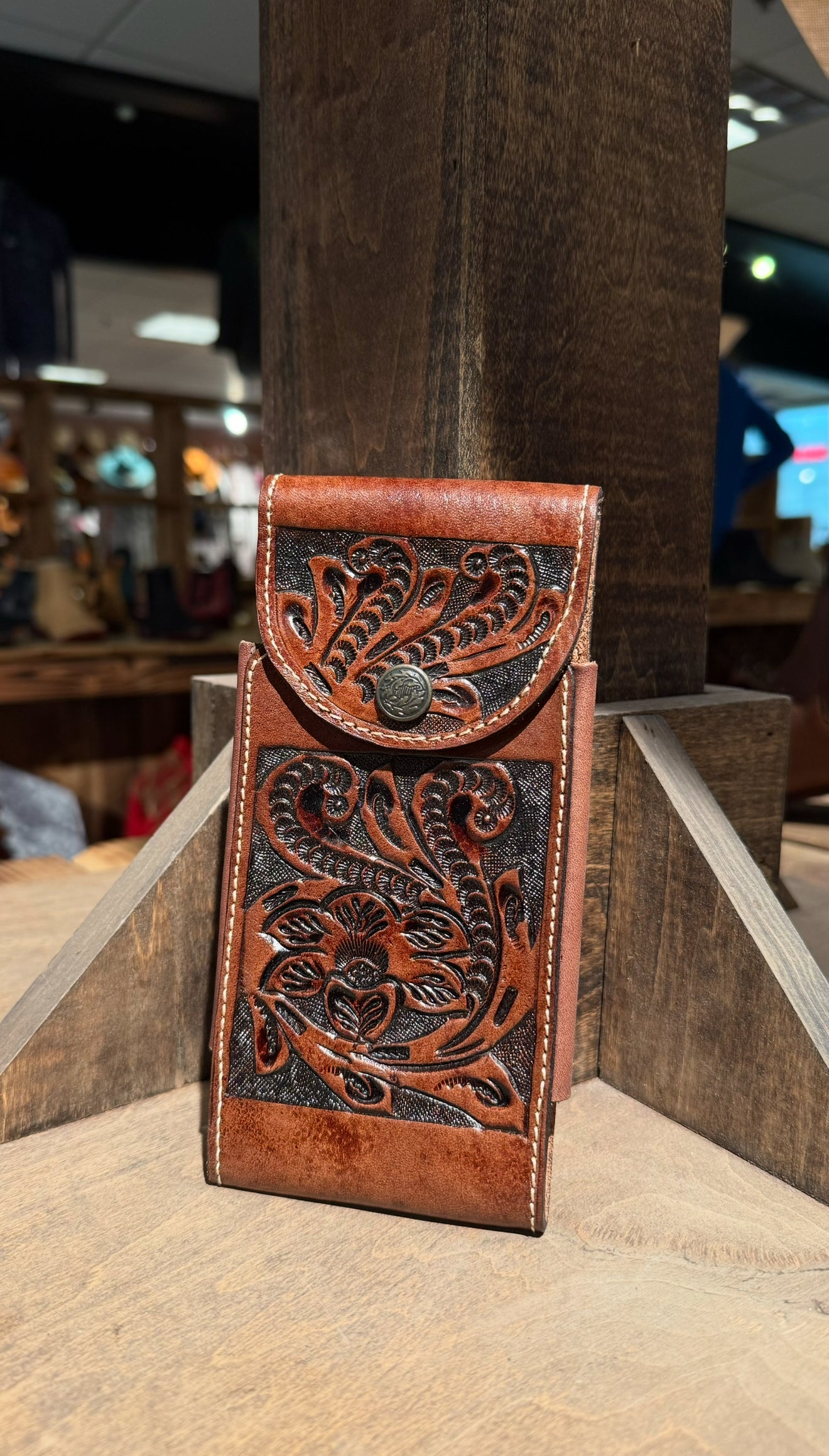 Brown Floral Phone Carrier