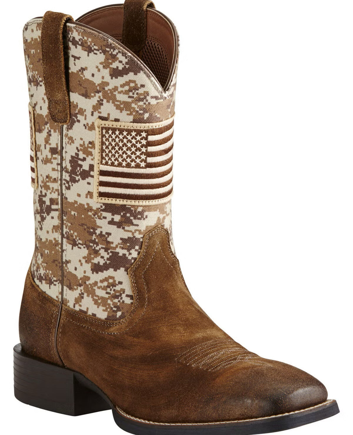 Ariat Men's Sport Patriot Antique Mocha Washed Suede/Sand Camo Print Boots